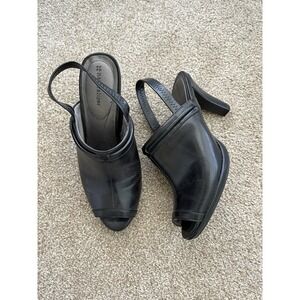 Naturalizer Peep Toe Heels Dania Casual Mule Slingback Black Faux Leather 9M